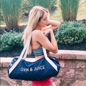 $59 NWT Gym & Juice Gym Workout Reusable Bag Private Party Denim Blue